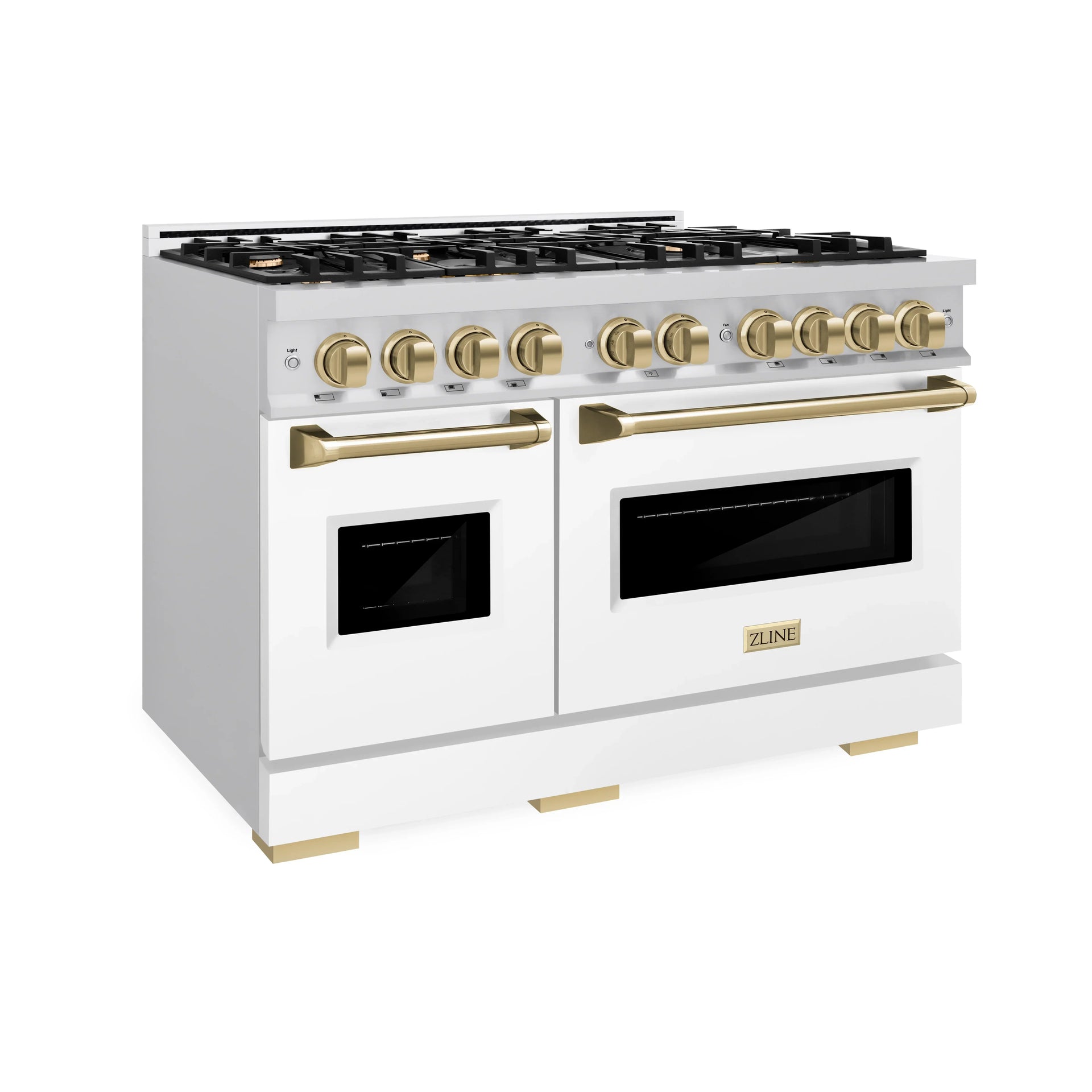 zline-autograph-edition-48-in-classic-double-oven-dual-fuel-range-with-8-burners-6-7-cu-ft-stainless-steel-with-white-matte-doors-and-champagne-bronze-accents-cdrz-wm-48-cb