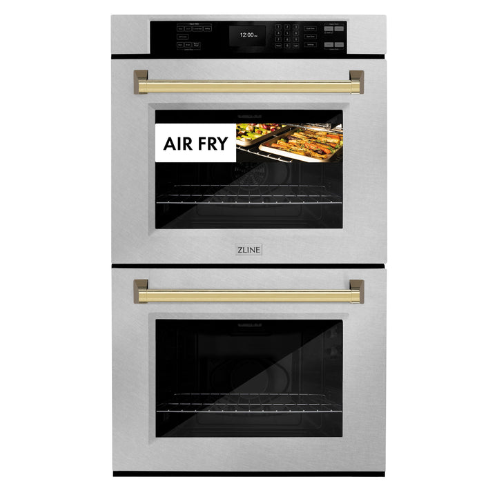 zline-30-autograph-professional-true-convection-double-wall-oven-with-air-fry-and-self-clean-in-satin-stainless-steel-with-polished-gold-handles-wadsz-30-g
