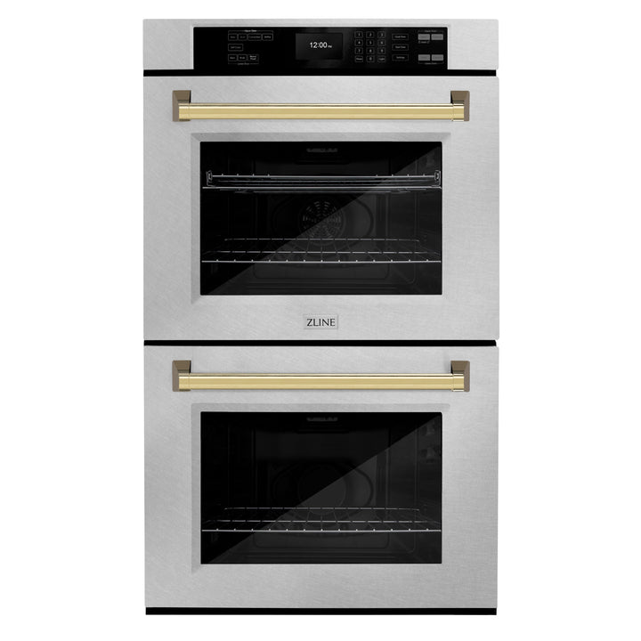 zline-30-autograph-professional-true-convection-double-wall-oven-with-air-fry-and-self-clean-in-satin-stainless-steel-with-polished-gold-handles-wadsz-30-g