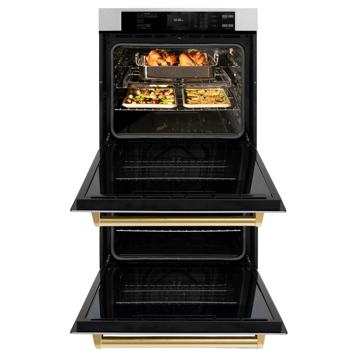 zline-30-autograph-professional-true-convection-double-wall-oven-with-air-fry-and-self-clean-in-satin-stainless-steel-with-polished-gold-handles-wadsz-30-g