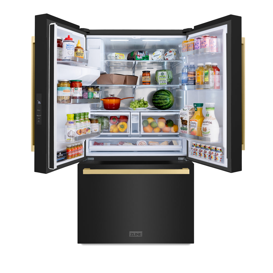 zline-36-inch-freestanding-refrigerator-28-9-cu-ft-standard-depth-dual-ice-maker-water-dispenser-black-champagne-bronze-square-handles-rsmz-w36-bs-fcb