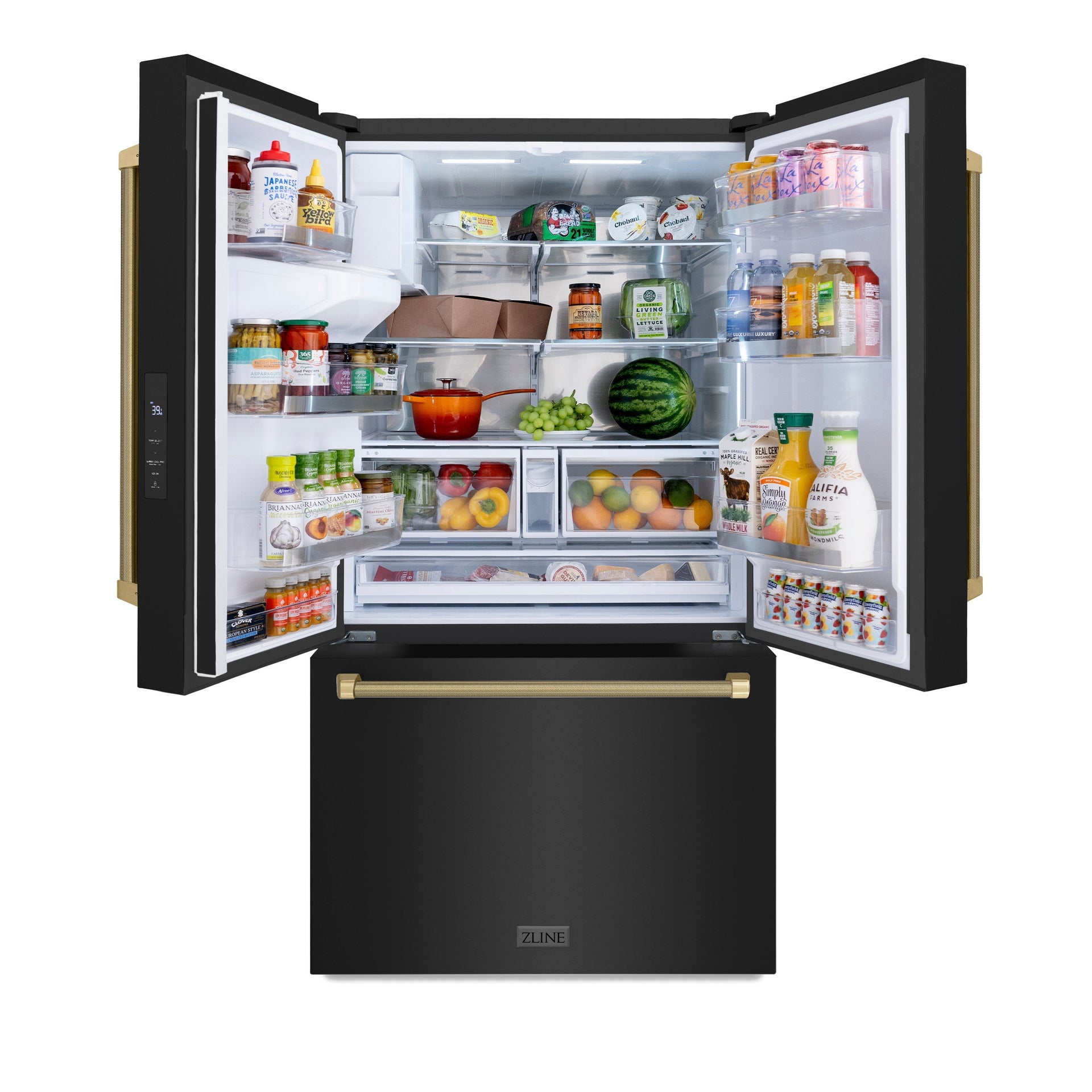zline-36-in-french-door-refrigerator-28-9-cu-ft-standard-depth-external-water-dispenser-dual-ice-maker-black-stainless-steel-champagne-bronze-handles-rsmz-w36-bs-kcb