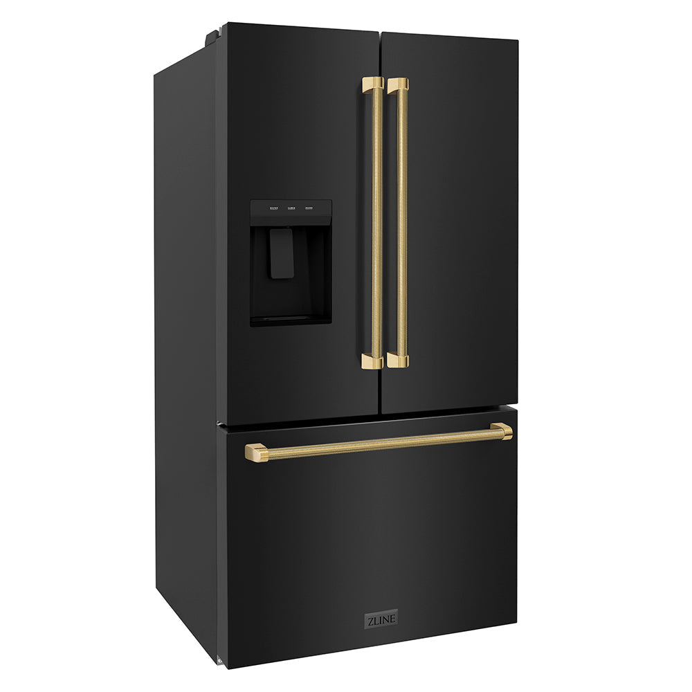 zline-36-in-french-door-refrigerator-28-9-cu-ft-standard-depth-external-water-dispenser-dual-ice-maker-fingerprint-resistant-black-stainless-steel-polished-gold-helix-handles-rsmz-w-36-bs-kg