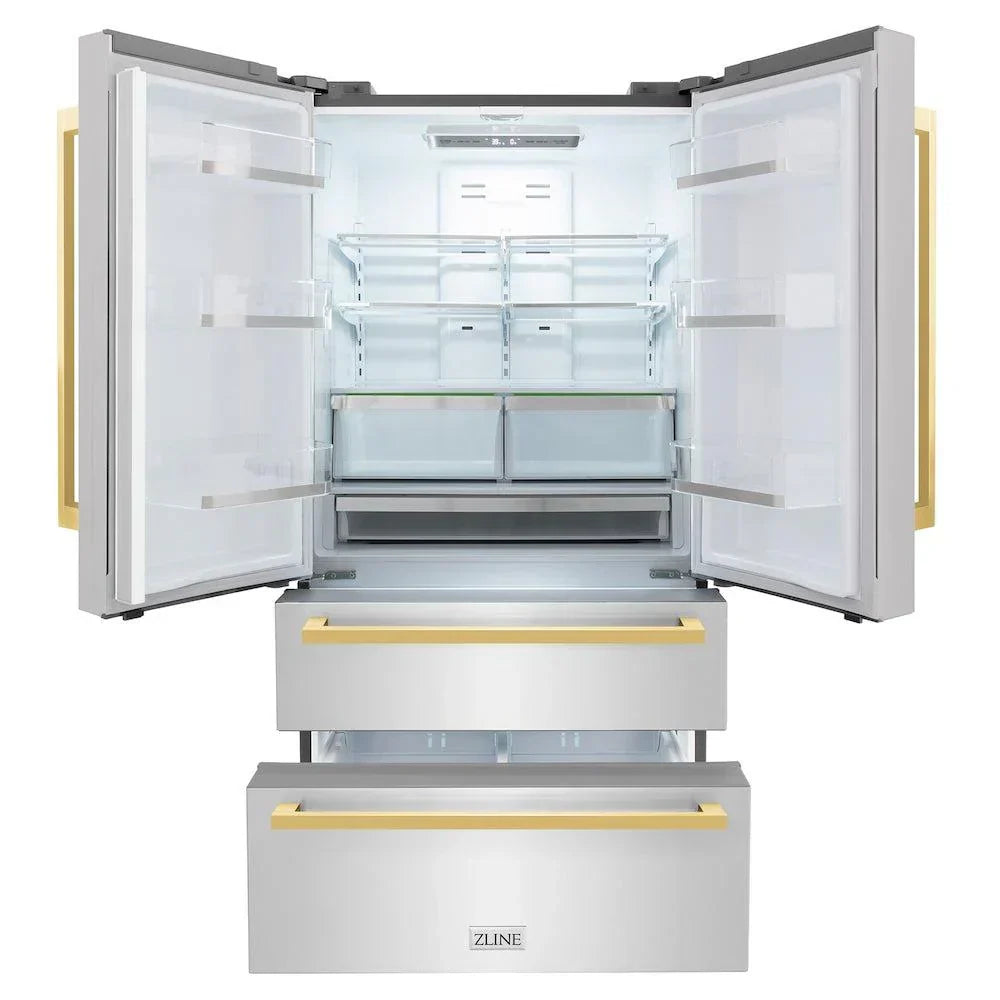 zline-36-inch-refrigerator-22-5-cu-ft-stainless-steel-ice-maker-gold-square-handles-rfmz-36-fg