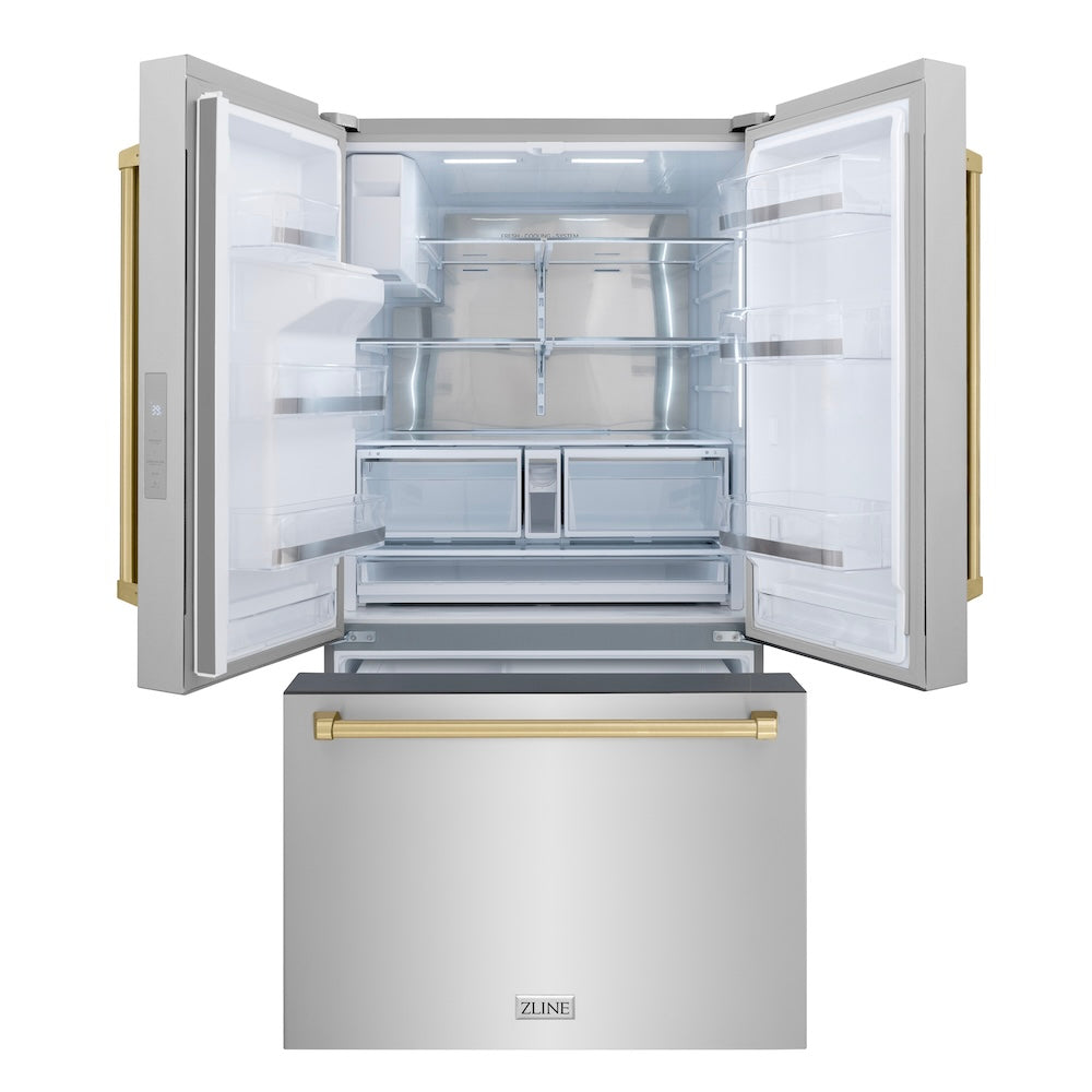 zline-36-in-french-door-refrigerator-28-9-cu-ft-standard-depth-with-water-dispenser-dual-ice-maker-stainless-steel-champagne-bronze-handles-rsmz-w-36-cb