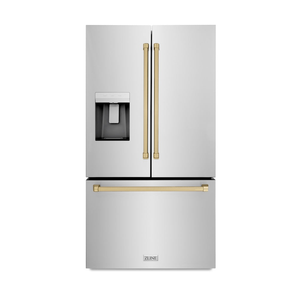 zline-36-in-french-door-refrigerator-28-9-cu-ft-standard-depth-with-water-dispenser-dual-ice-maker-stainless-steel-champagne-bronze-handles-rsmz-w-36-cb
