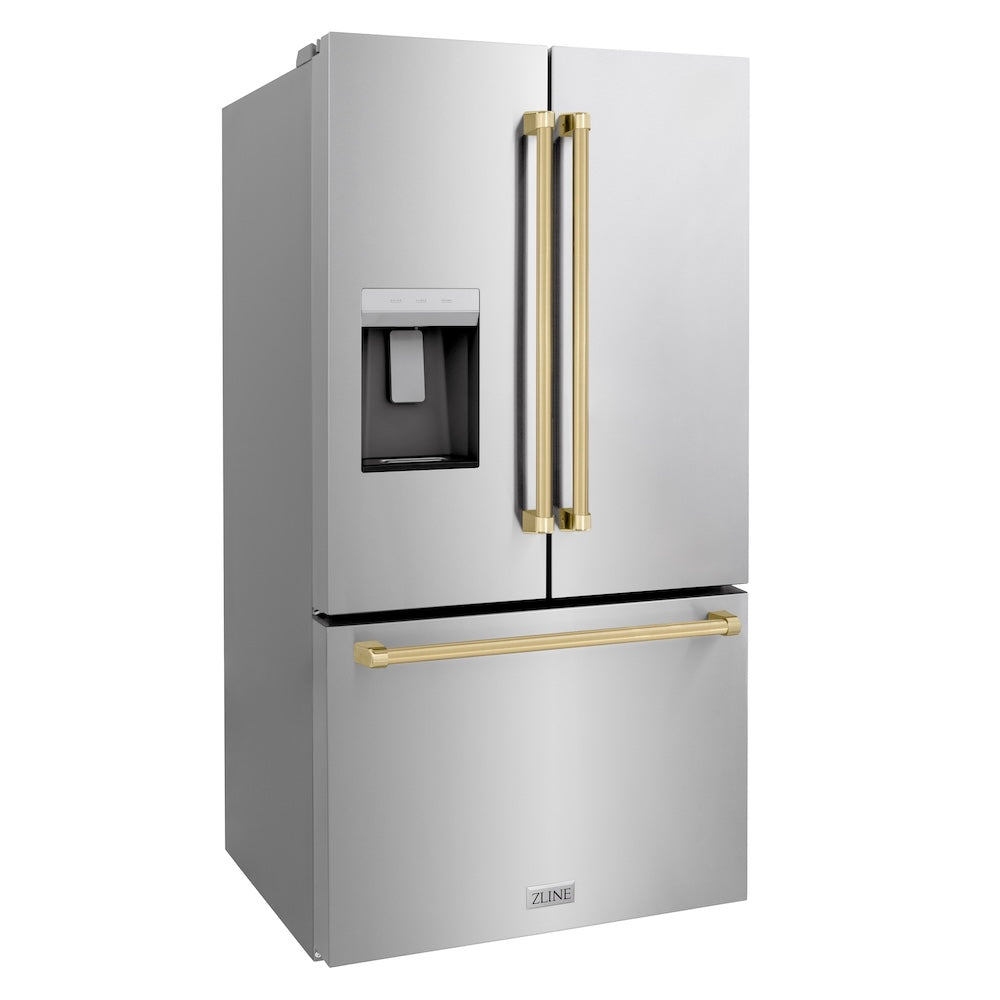zline-36-in-french-door-refrigerator-28-9-cu-ft-standard-depth-with-water-dispenser-dual-ice-maker-stainless-steel-champagne-bronze-handles-rsmz-w-36-cb