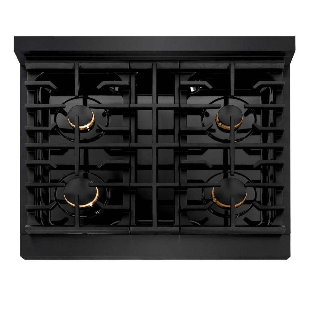zline-autograph-edition-30-in-4-2-cu-ft-paramount-dual-fuel-range-with-4-burner-gas-cooktop-and-electric-convection-oven-in-black-stainless-steel-with-polished-gold-accents-sdrbz-30-g