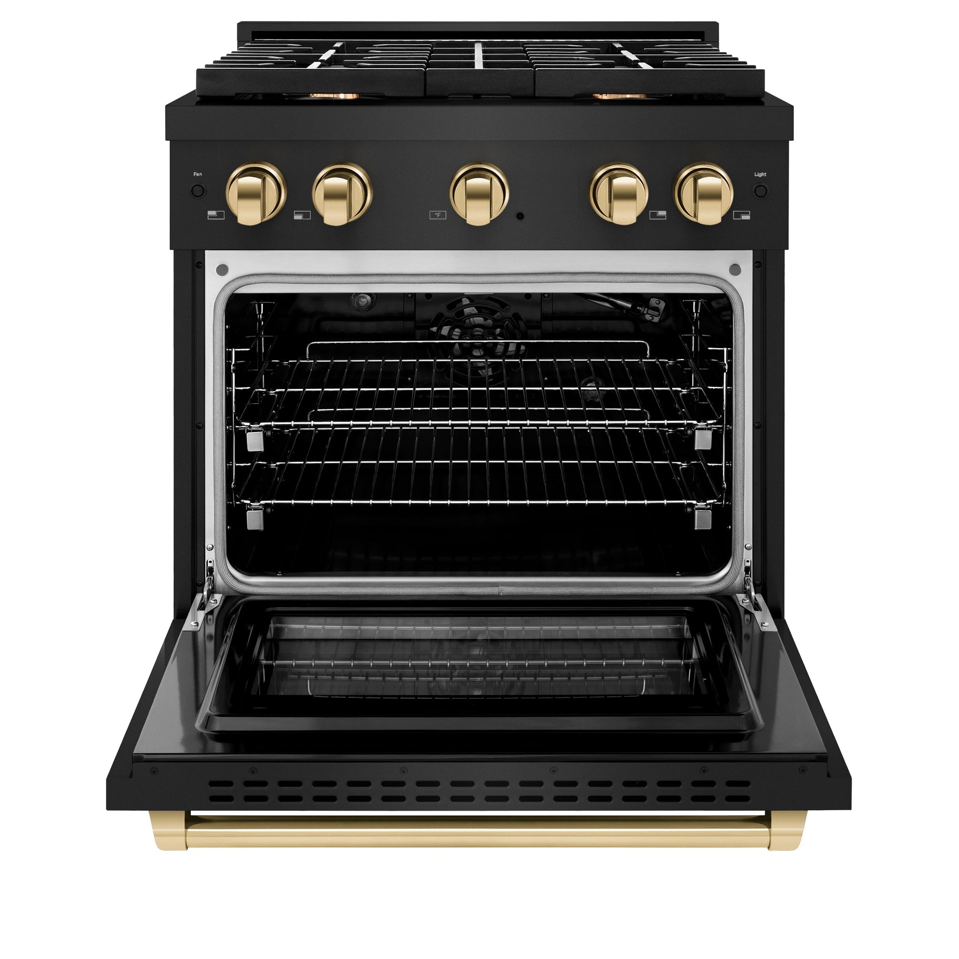 zline-autograph-edition-30-in-4-2-cu-ft-paramount-gas-range-with-4-burner-cooktop-and-convection-gas-oven-in-black-stainless-steel-with-gold-accents-sgrbz-30-g