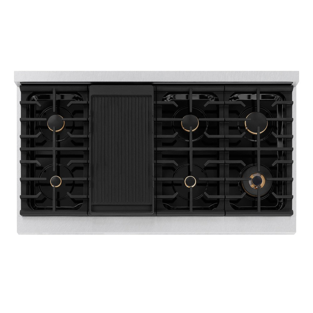 zline-autograph-edition-48-in-paramount-double-oven-dual-fuel-range-6-7-cu-ft-8-burner-gas-cooktop-satin-stainless-steel-with-black-matte-doors-and-polished-gold-accents-sdrsz-blm-48-g