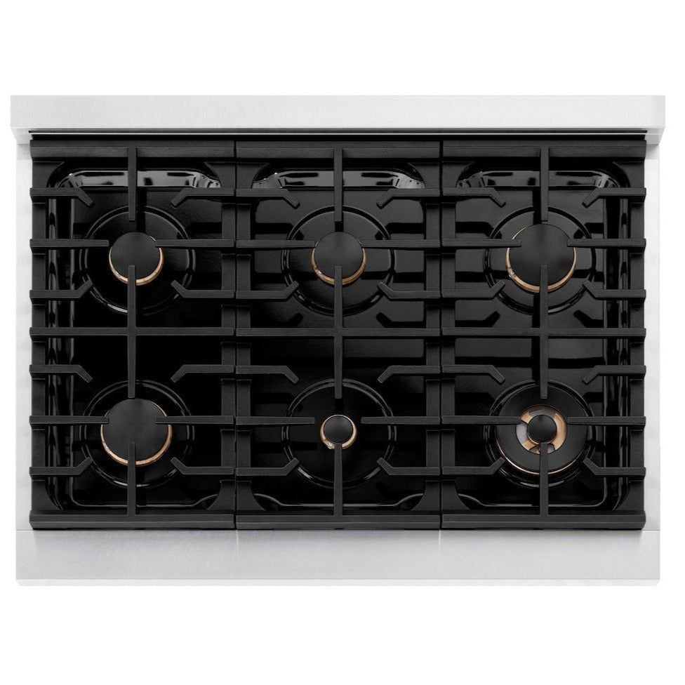 zline-autograph-edition-36-in-5-2-cu-ft-gas-range-with-6-burners-and-convection-oven-in-satin-stainless-steel-with-black-matte-door-and-champagne-bronze-accents-sgrsz-blm-36-cb
