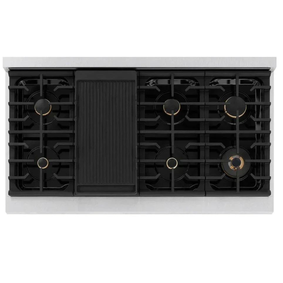zline-autograph-edition-48-in-6-7-cu-ft-paramount-double-oven-gas-range-with-8-burners-convection-oven-satin-stainless-steel-with-black-matte-doors-and-polished-gold-accents-sgrsz-blm-48-g