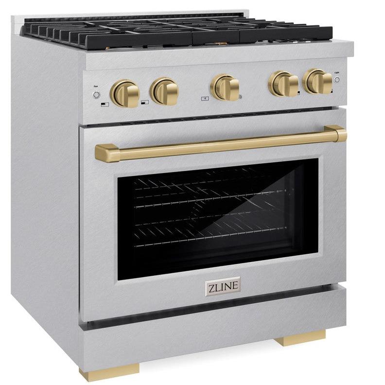 zline-autograph-edition-30-in-paramount-dual-fuel-range-4-2-cu-ft-4-gas-burners-electric-convection-oven-satin-stainless-steel-with-champagne-bronze-accents-sdrsz-30-cb