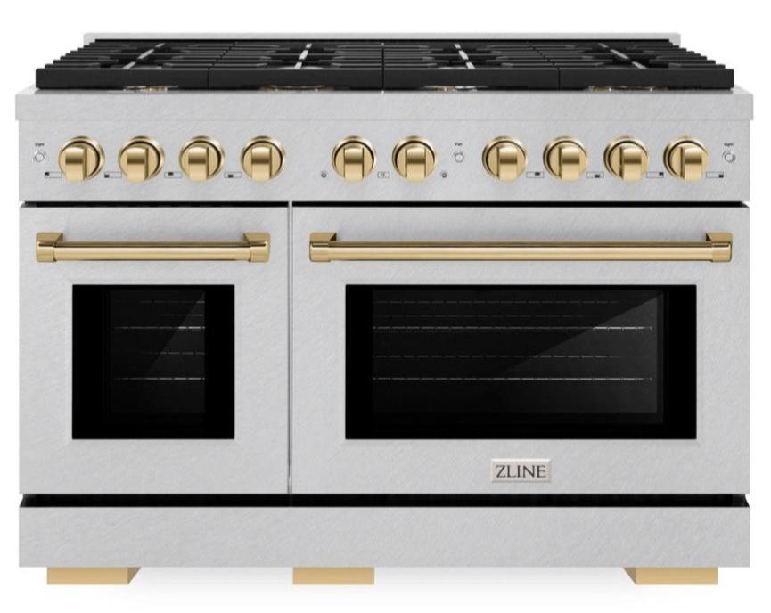 zline-autograph-48-in-paramount-double-oven-dual-fuel-range-6-7-cu-ft-8-burner-gas-cooktop-electric-convection-ovens-satin-stainless-steel-with-polished-gold-accents-sdrsz-48-g