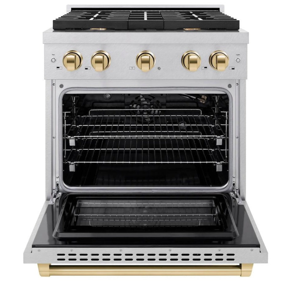 zline-autograph-edition-30-in-4-2-cu-ft-paramount-gas-range-with-4-burners-and-convection-gas-oven-in-satin-stainless-steel-with-polished-gold-accents-sgrsz-30-g