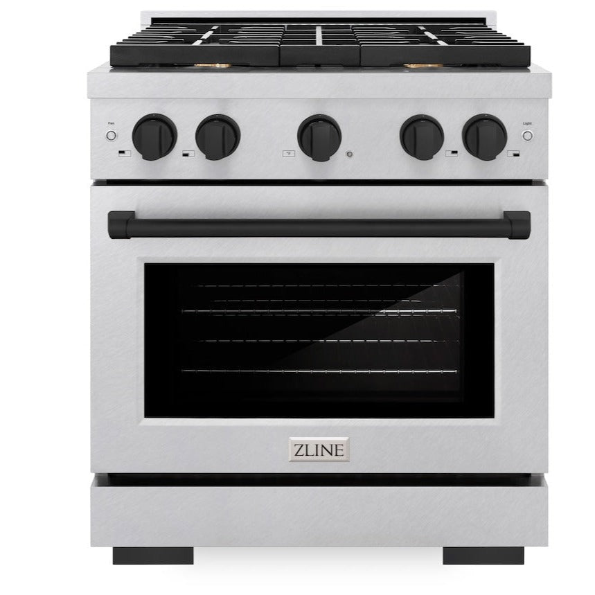 zline-autograph-edition-30-in-4-2-cu-ft-paramount-gas-range-with-4-burners-and-convection-gas-oven-in-satin-stainless-steel-with-matte-black-accents-sgrsz-30-mb