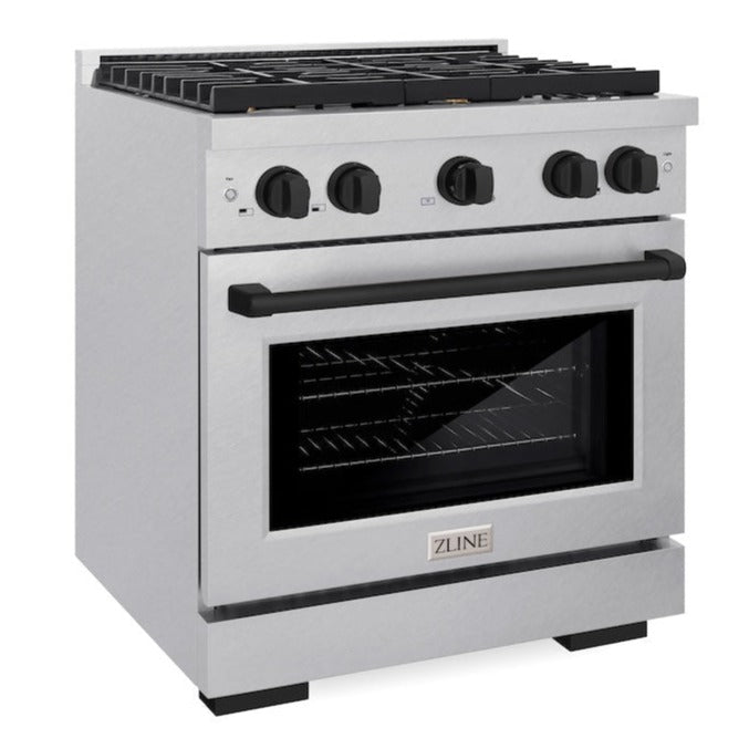 zline-autograph-edition-30-in-4-2-cu-ft-paramount-gas-range-with-4-burners-and-convection-gas-oven-in-satin-stainless-steel-with-matte-black-accents-sgrsz-30-mb