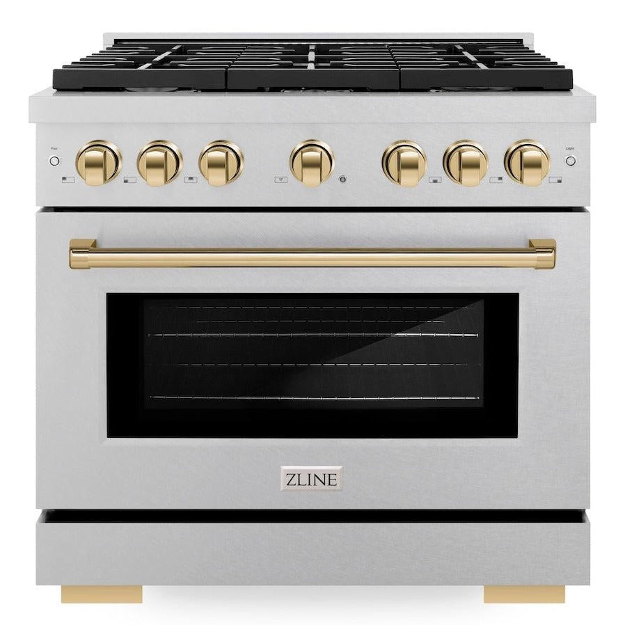 zline-autograph-edition-36-in-5-2-cu-ft-paramount-gas-range-with-6-burners-and-convection-oven-in-satin-stainless-steel-with-polished-gold-accents-sgrsz-36-g