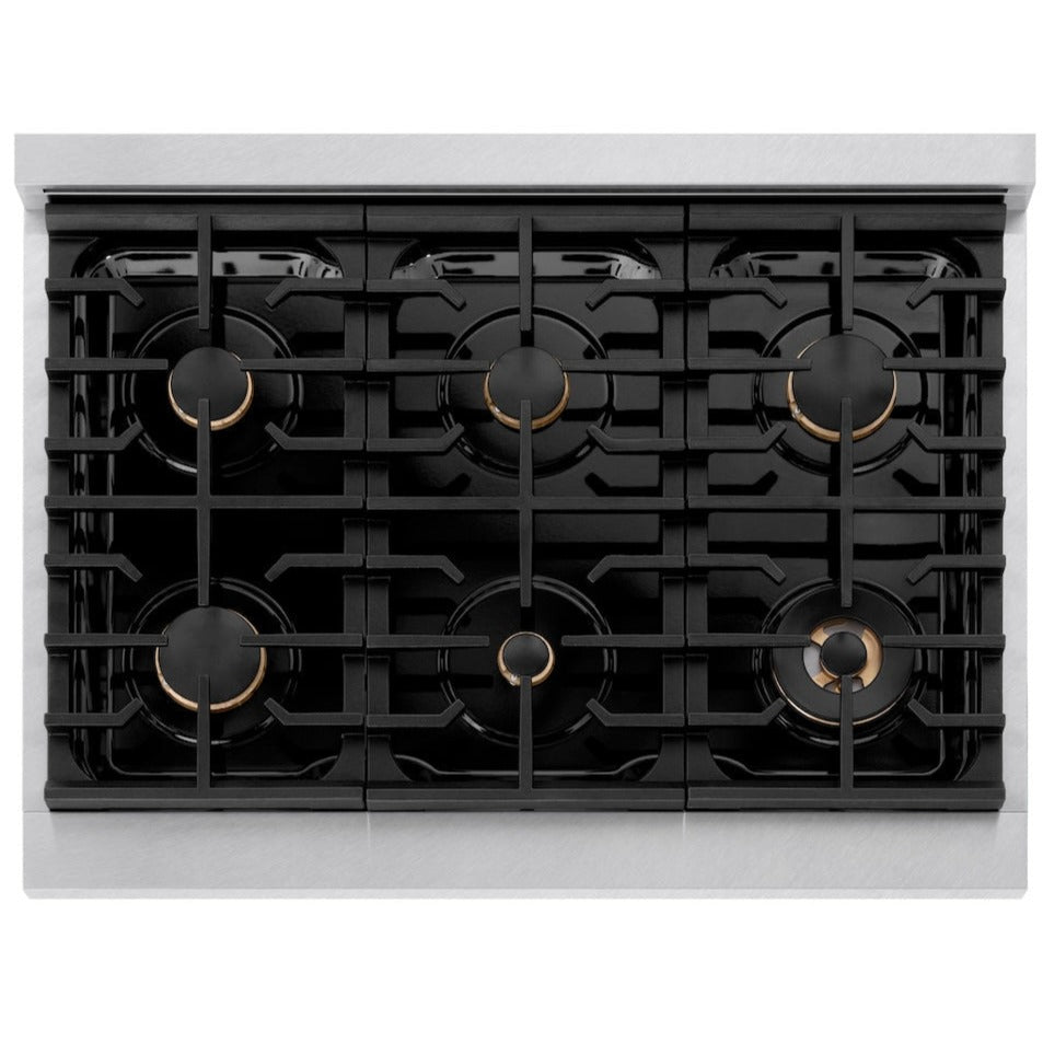 zline-autograph-edition-36-in-5-2-cu-ft-paramount-gas-range-with-6-burners-and-convection-oven-in-satin-stainless-steel-with-polished-gold-accents-sgrsz-36-g