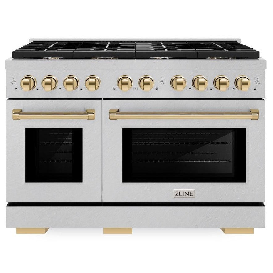 zline-autograph-edition-48-in-6-7-cu-ft-paramount-double-oven-gas-range-with-8-burners-in-satin-stainless-steel-with-polished-gold-accents-sgrsz-48-g