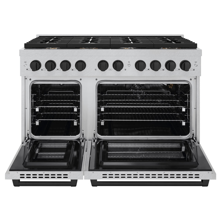 zline-autograph-edition-48-in-paramount-double-oven-gas-range-with-8-burner-cooktop-in-satin-stainless-steel-with-matte-black-accents-6-7-cu-ft-sgrsz-48-mb