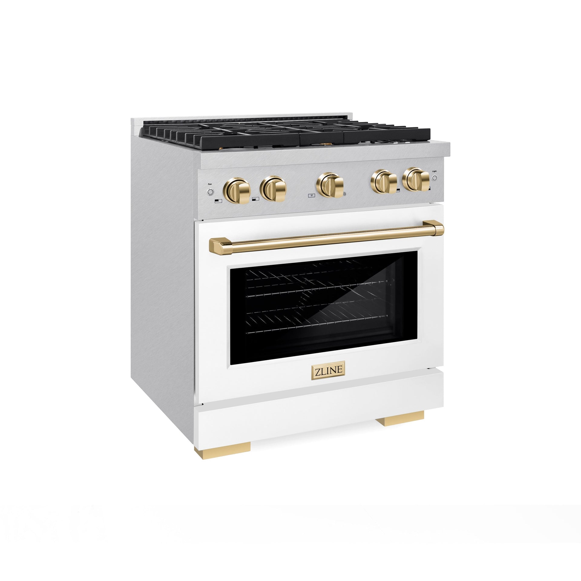 zline-autograph-edition-30-in-4-2-cu-ft-paramount-dual-fuel-range-with-4-gas-burners-and-electric-convection-oven-in-satin-stainless-steel-with-white-matte-door-and-polished-gold-accents-sdrsz-wm-30-g
