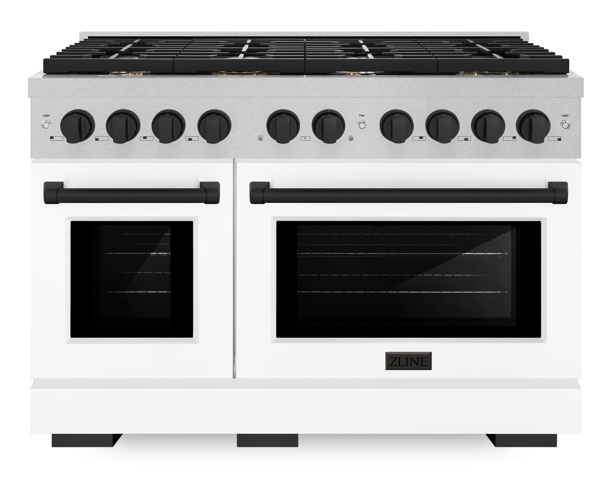 zline-autograph-edition-48-in-paramount-double-oven-dual-fuel-range-with-8-gas-burners-6-7-cu-ft-satin-stainless-steel-with-white-matte-doors-and-matte-black-accents-sdrsz-wm-48-mb