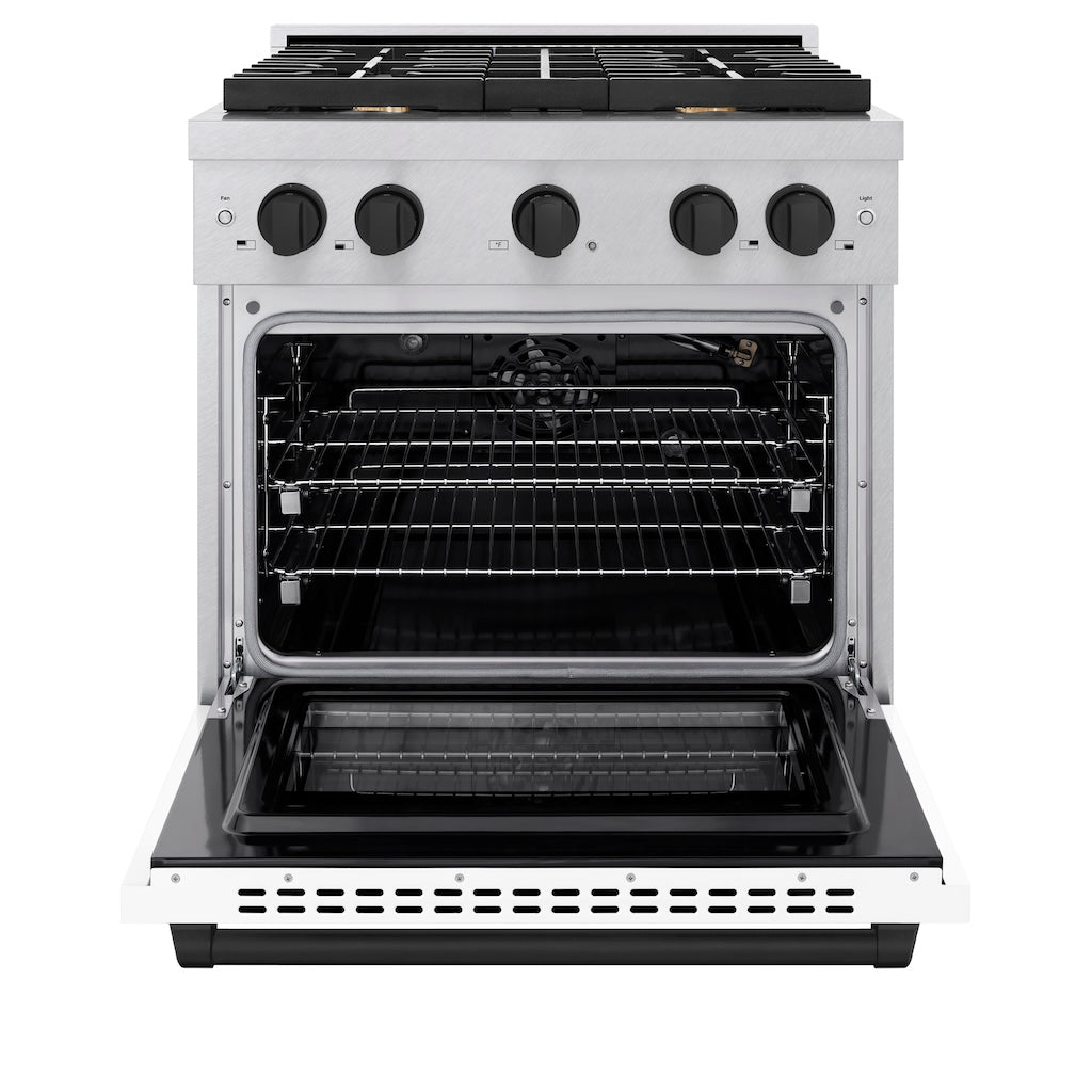 zline-autograph-edition-30-in-4-2-cu-ft-paramount-gas-range-with-4-burners-and-convection-gas-oven-in-satin-stainless-steel-with-white-matte-door-and-matte-black-accents-sgrsz-wm-30-mb