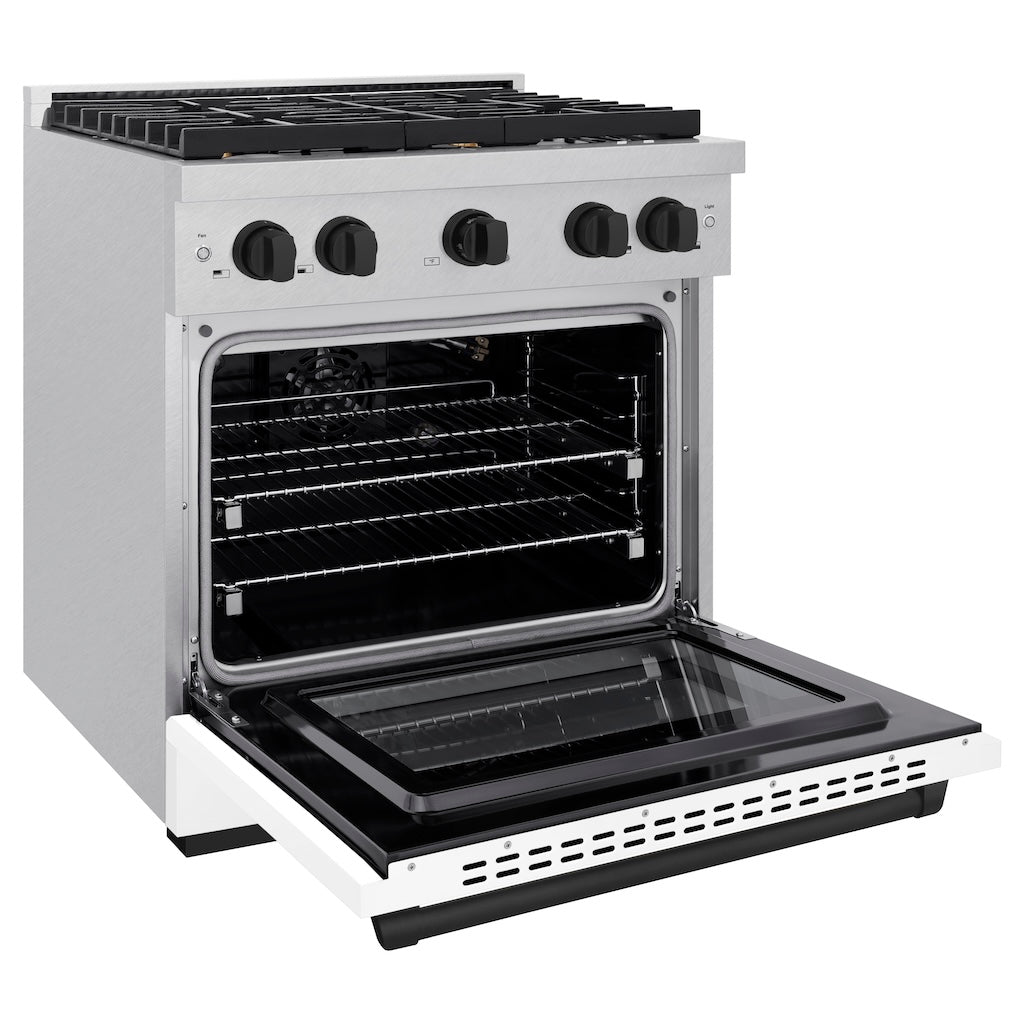 zline-autograph-edition-30-in-4-2-cu-ft-paramount-gas-range-with-4-burners-and-convection-gas-oven-in-satin-stainless-steel-with-white-matte-door-and-matte-black-accents-sgrsz-wm-30-mb
