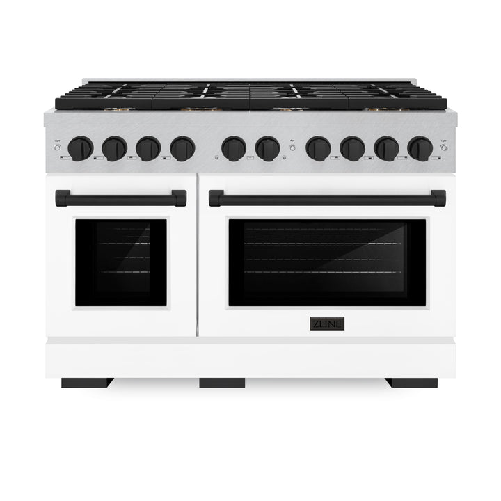 zline-autograph-edition-48-in-paramount-double-oven-gas-range-8-burner-cooktop-6-7-cu-ft-satin-stainless-steel-with-white-matte-doors-and-matte-black-accents-sgrsz-wm-48-mb