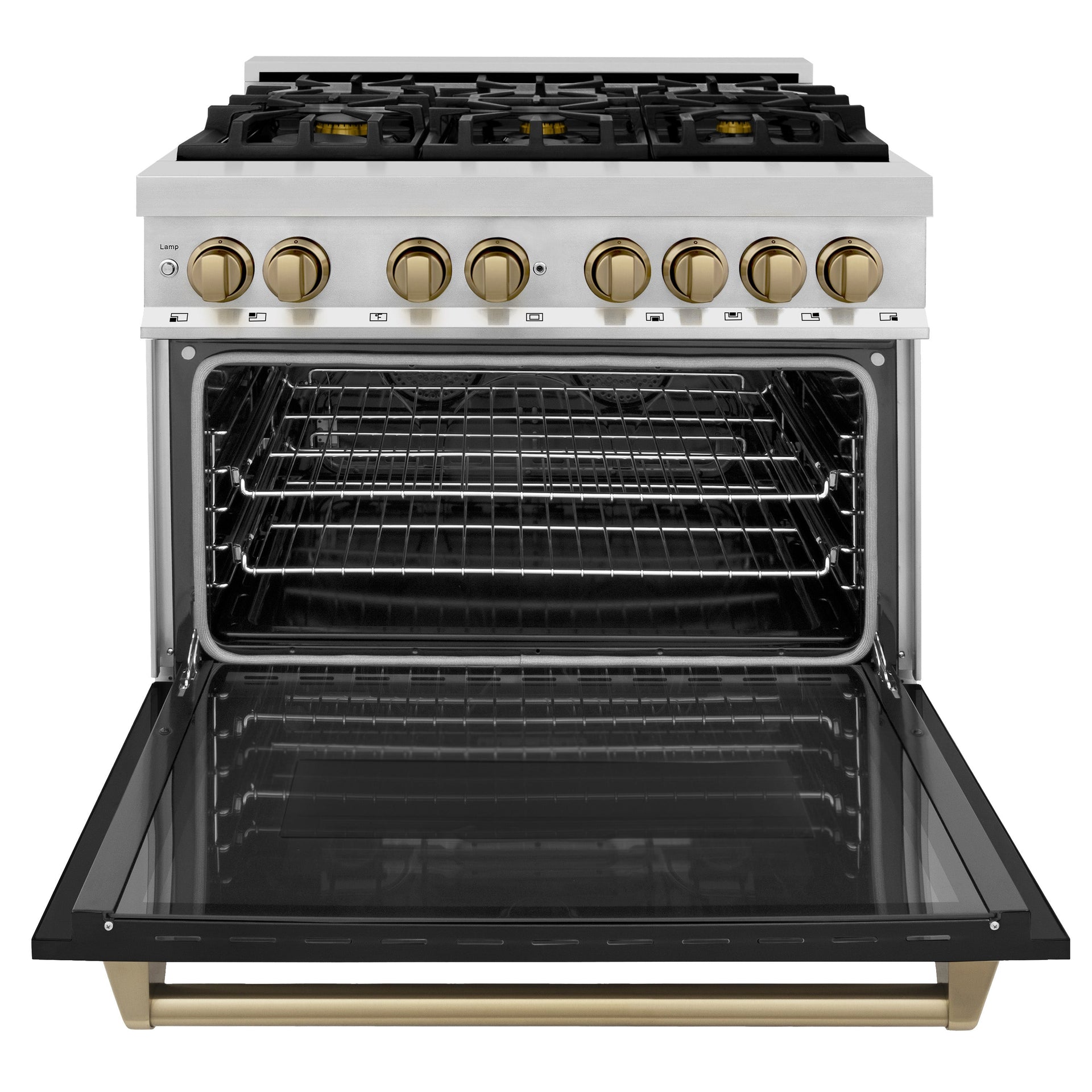 zline-autograph-edition-36-in-4-6-cu-ft-dual-fuel-range-with-gas-cooktop-and-electric-oven-black-matte-door-with-champagne-bronze-accents-raz-blm-36-cb