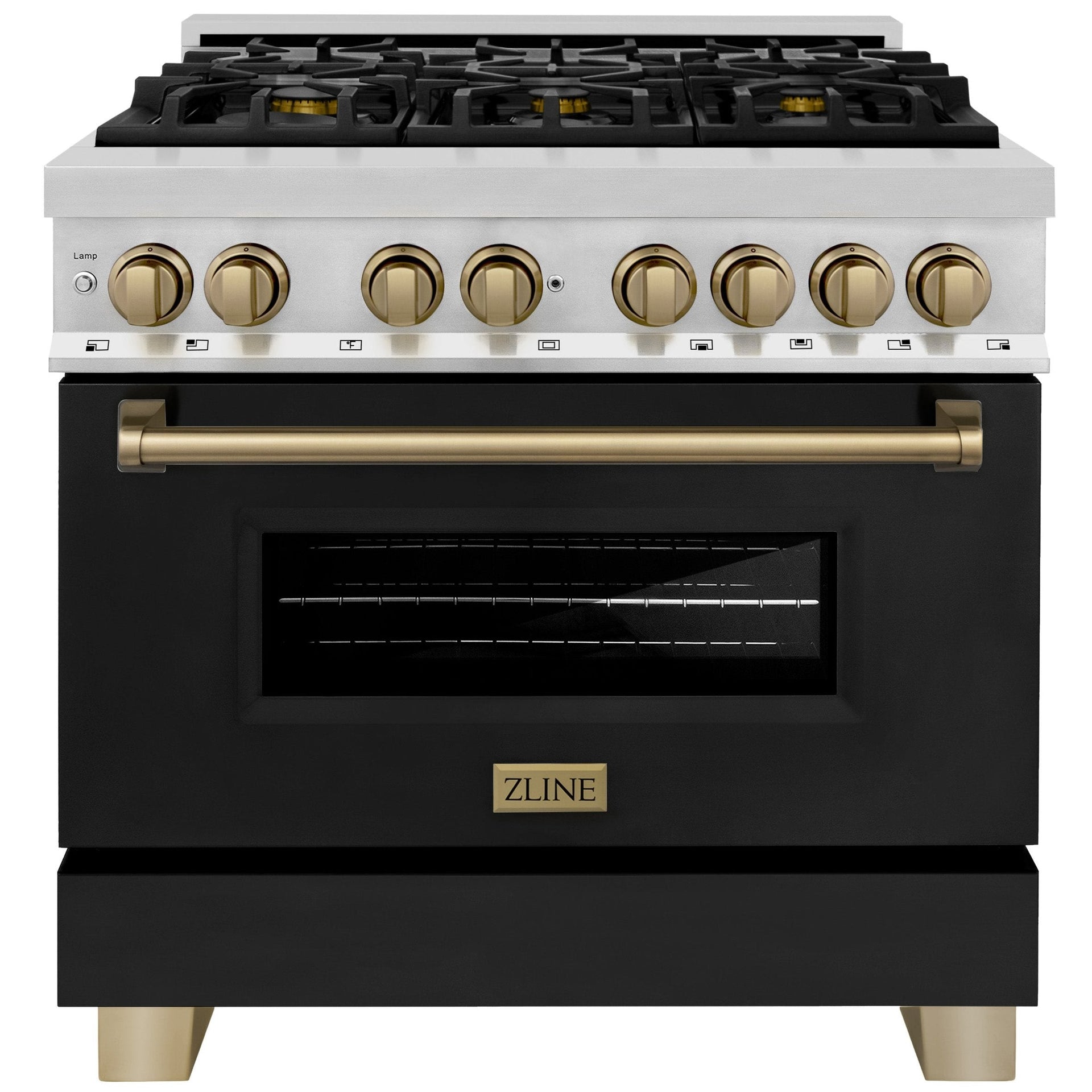zline-autograph-edition-36-in-4-6-cu-ft-dual-fuel-range-with-gas-cooktop-and-electric-oven-black-matte-door-with-champagne-bronze-accents-raz-blm-36-cb