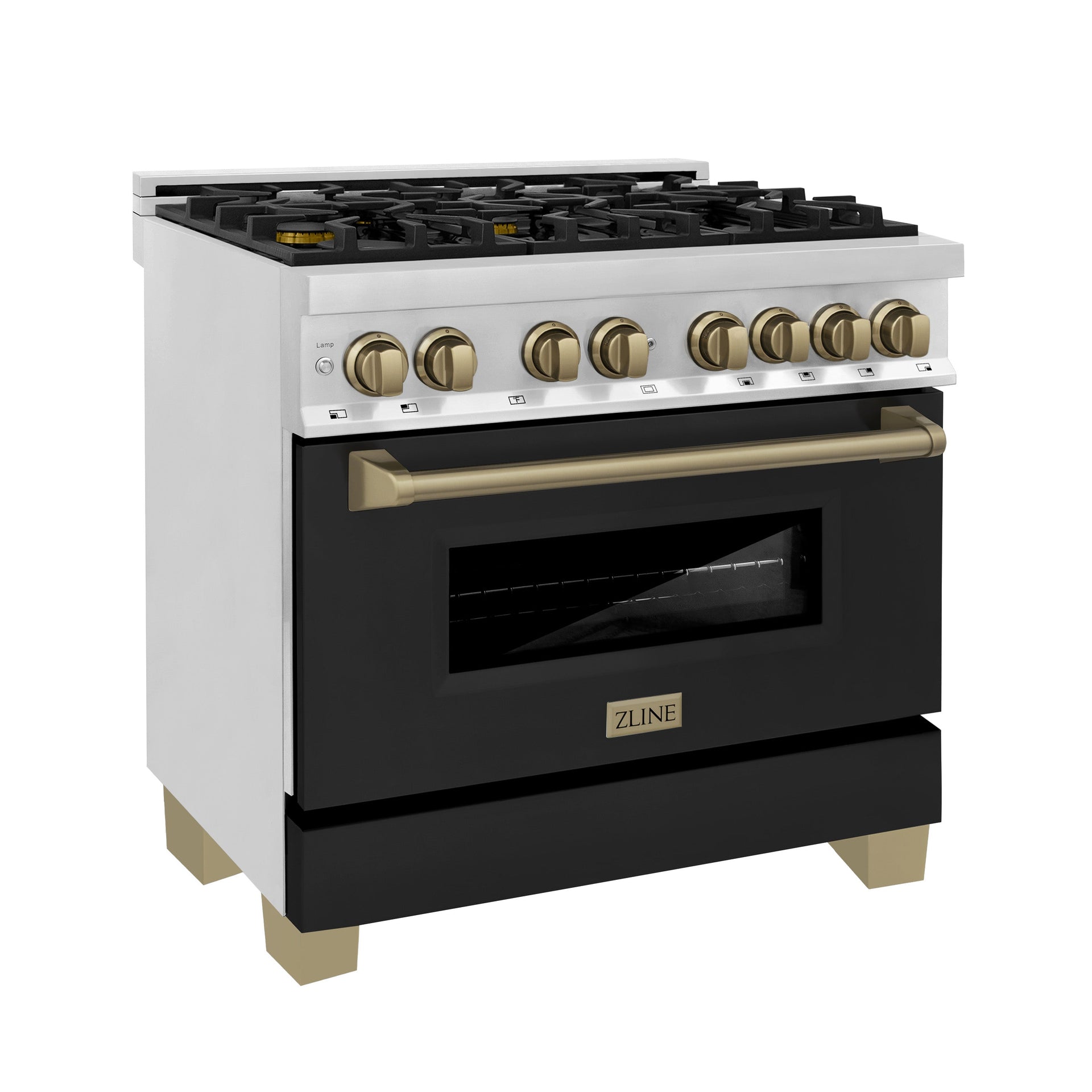 zline-autograph-edition-36-in-4-6-cu-ft-dual-fuel-range-with-gas-cooktop-and-electric-oven-black-matte-door-with-champagne-bronze-accents-raz-blm-36-cb