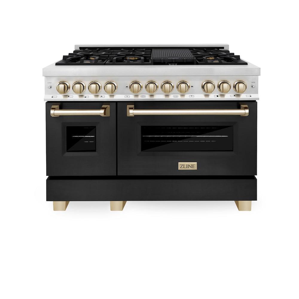 zline-autograph-edition-48-in-dual-fuel-range-with-black-matte-door-and-gold-accents-6-0-cu-ft-raz-blm-48-g