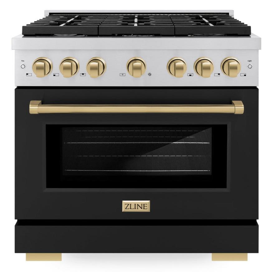 zline-autograph-edition-36-in-paramount-dual-fuel-range-5-2-cu-ft-with-6-gas-burners-electric-convection-oven-stainless-steel-with-black-matte-door-and-champagne-bronze-accents-sdrz-blm-36-cb