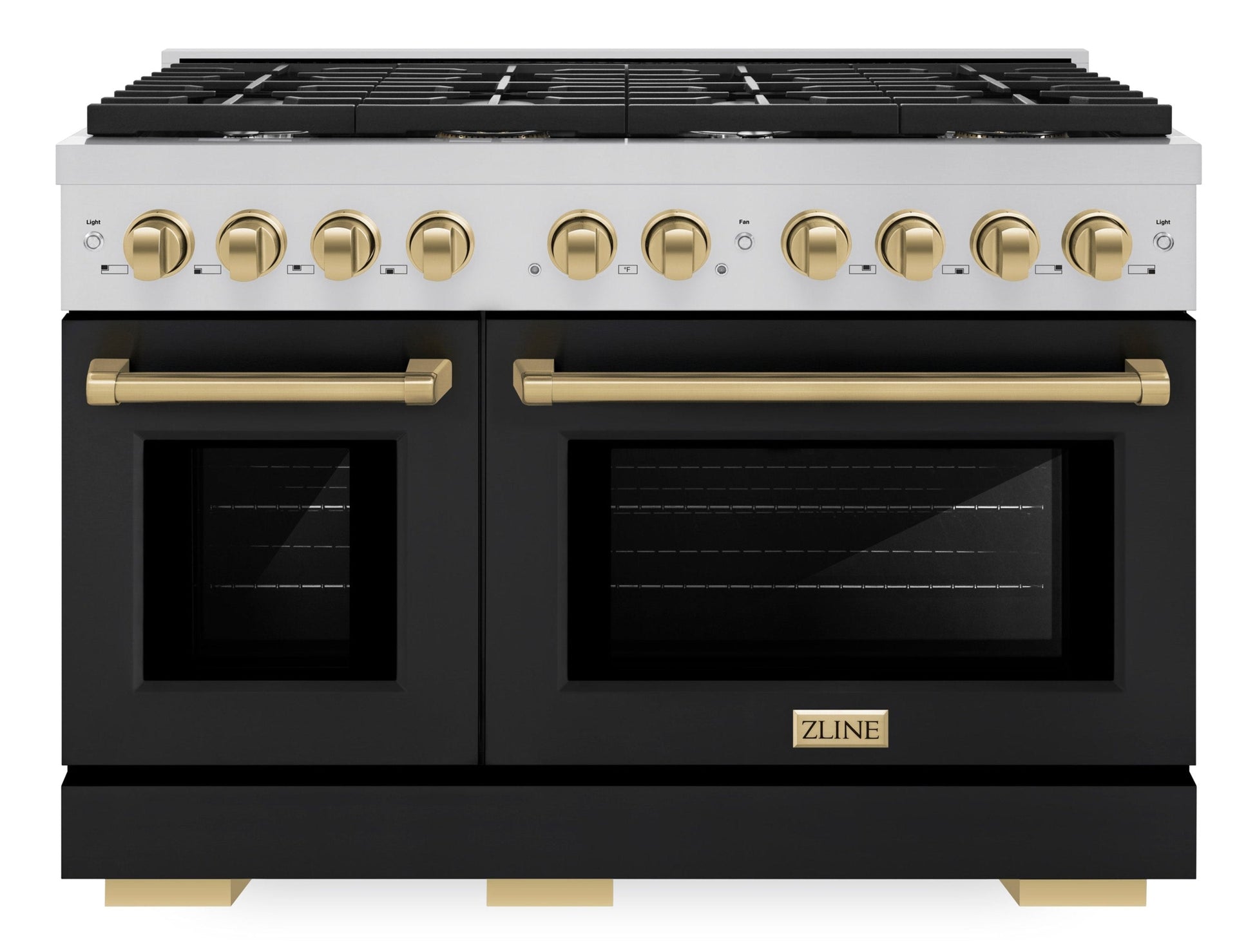zline-autograph-edition-48-in-paramount-double-oven-dual-fuel-range-with-8-gas-burners-6-7-cu-ft-black-matte-doors-champagne-bronze-accents-sdrz-blm-48-cb