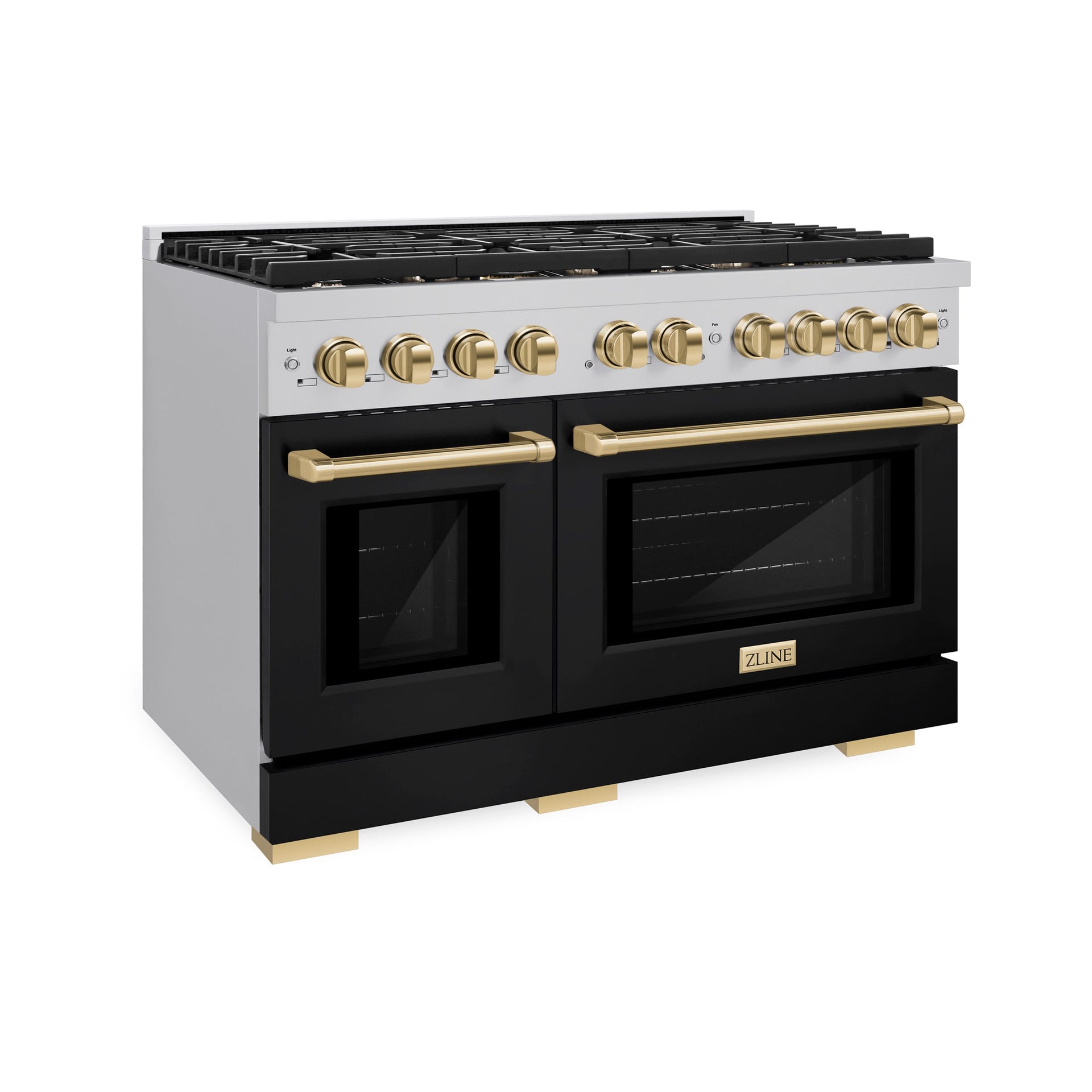 zline-autograph-edition-48-in-paramount-double-oven-dual-fuel-range-6-7-cu-ft-with-8-gas-burners-black-matte-doors-and-polished-gold-accents-sdrz-blm-48-g
