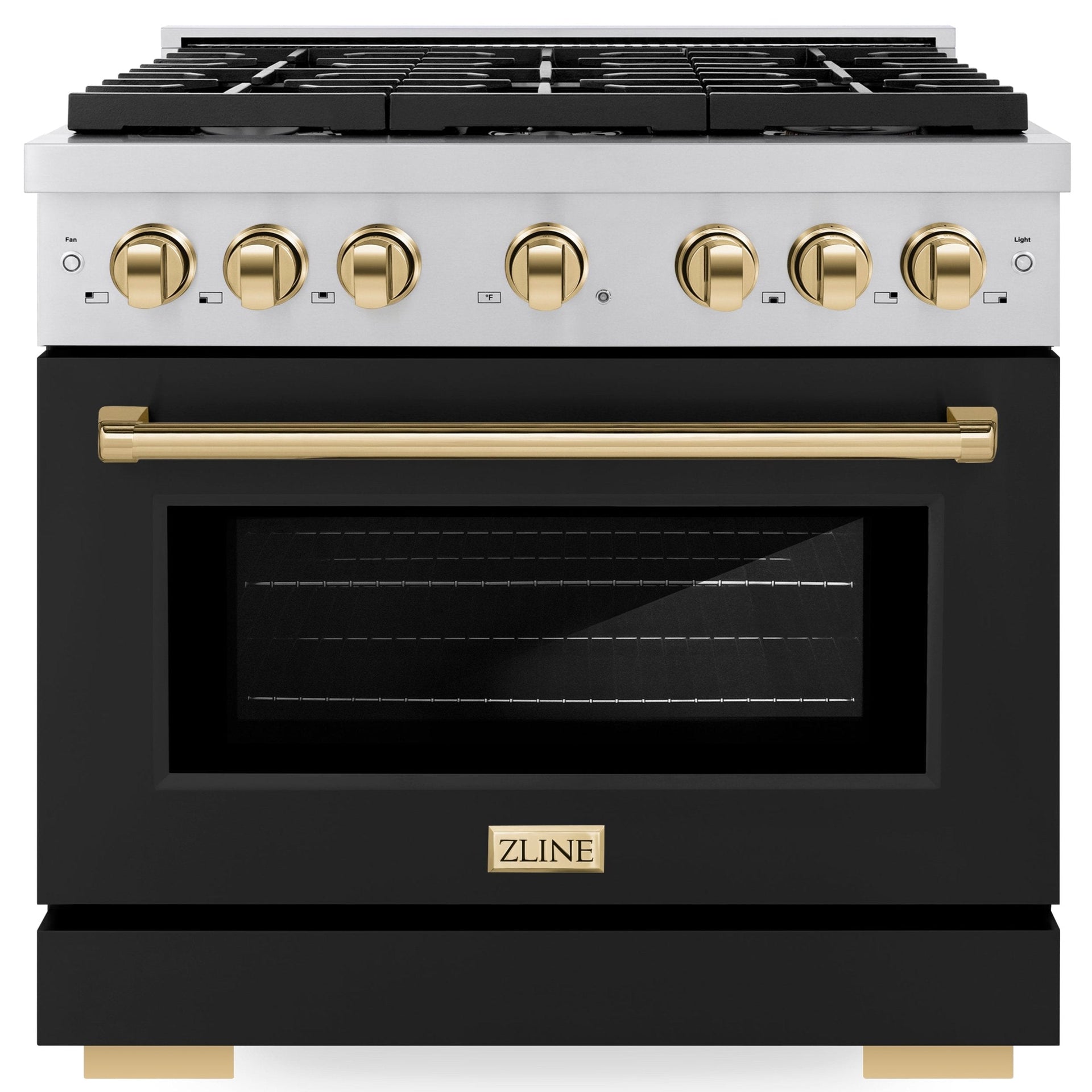 zline-autograph-edition-36-in-paramount-gas-range-5-2-cu-ft-with-convection-gas-oven-6-burners-stainless-steel-with-black-matte-door-and-gold-accents-sgrz-blm-36-g