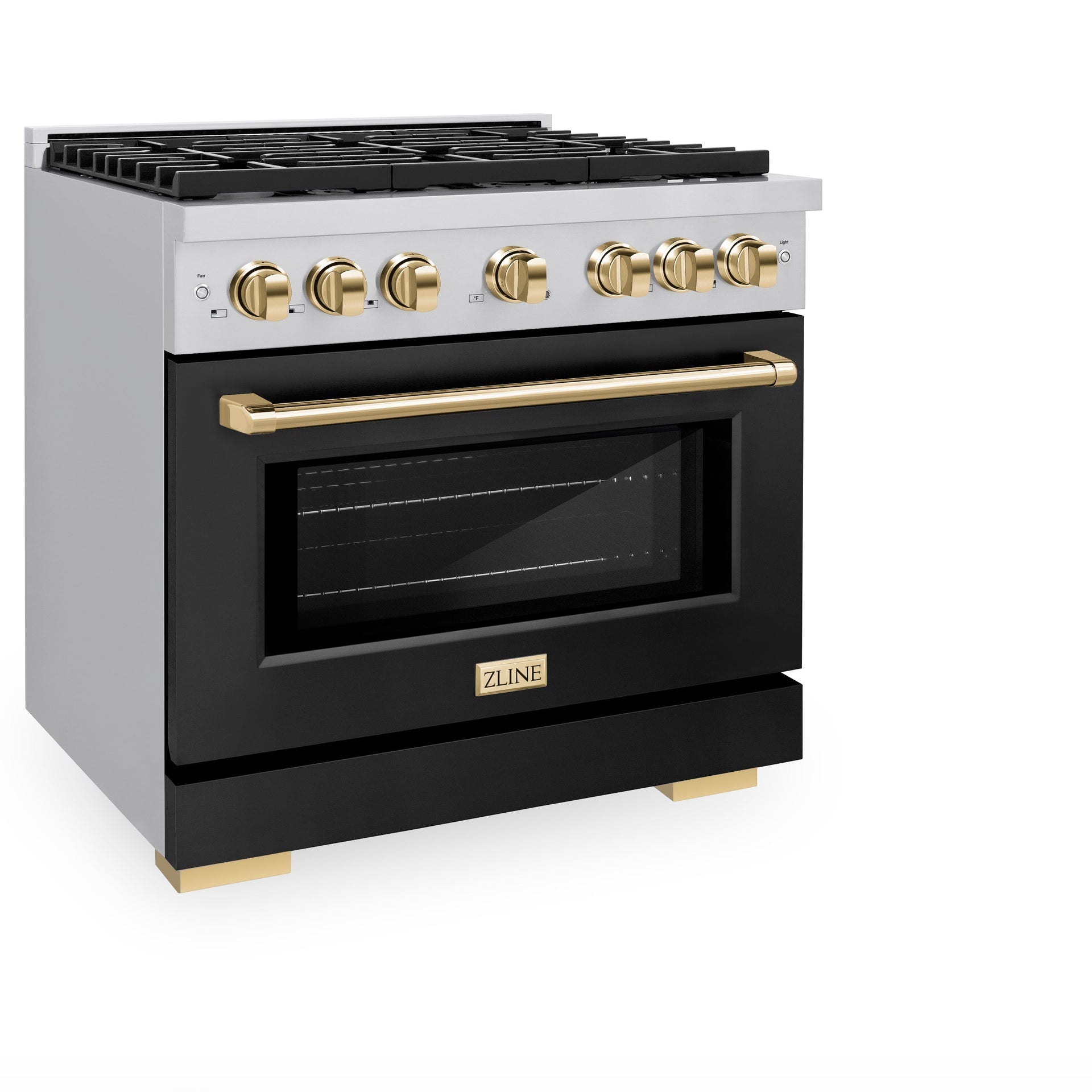 zline-autograph-edition-36-in-paramount-gas-range-5-2-cu-ft-with-convection-gas-oven-6-burners-stainless-steel-with-black-matte-door-and-gold-accents-sgrz-blm-36-g