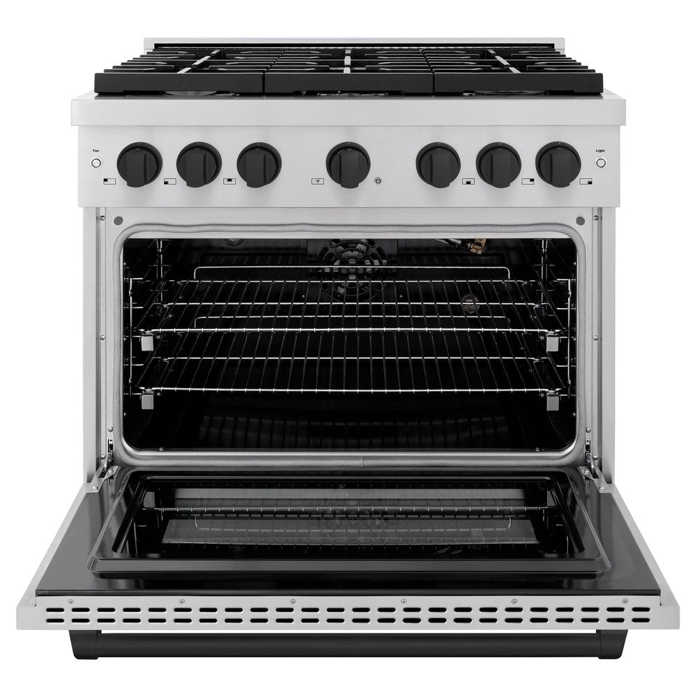 zline-autograph-edition-36-in-paramount-dual-fuel-range-5-2-cu-ft-with-6-gas-burners-and-electric-convection-oven-in-stainless-steel-with-matte-black-accents-sdrz-36-mb