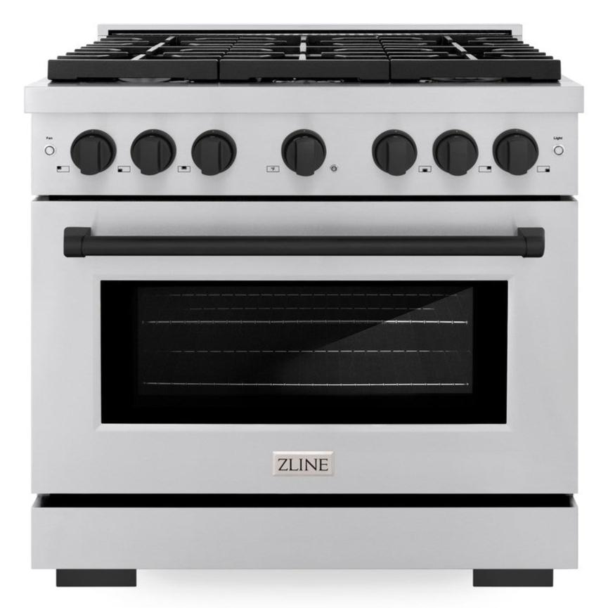 zline-autograph-edition-36-in-paramount-dual-fuel-range-5-2-cu-ft-with-6-gas-burners-and-electric-convection-oven-in-stainless-steel-with-matte-black-accents-sdrz-36-mb