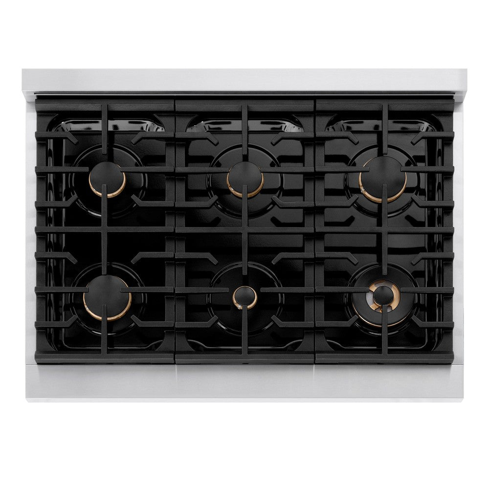 zline-autograph-edition-36-in-paramount-dual-fuel-range-5-2-cu-ft-with-6-gas-burners-and-electric-convection-oven-in-stainless-steel-with-matte-black-accents-sdrz-36-mb