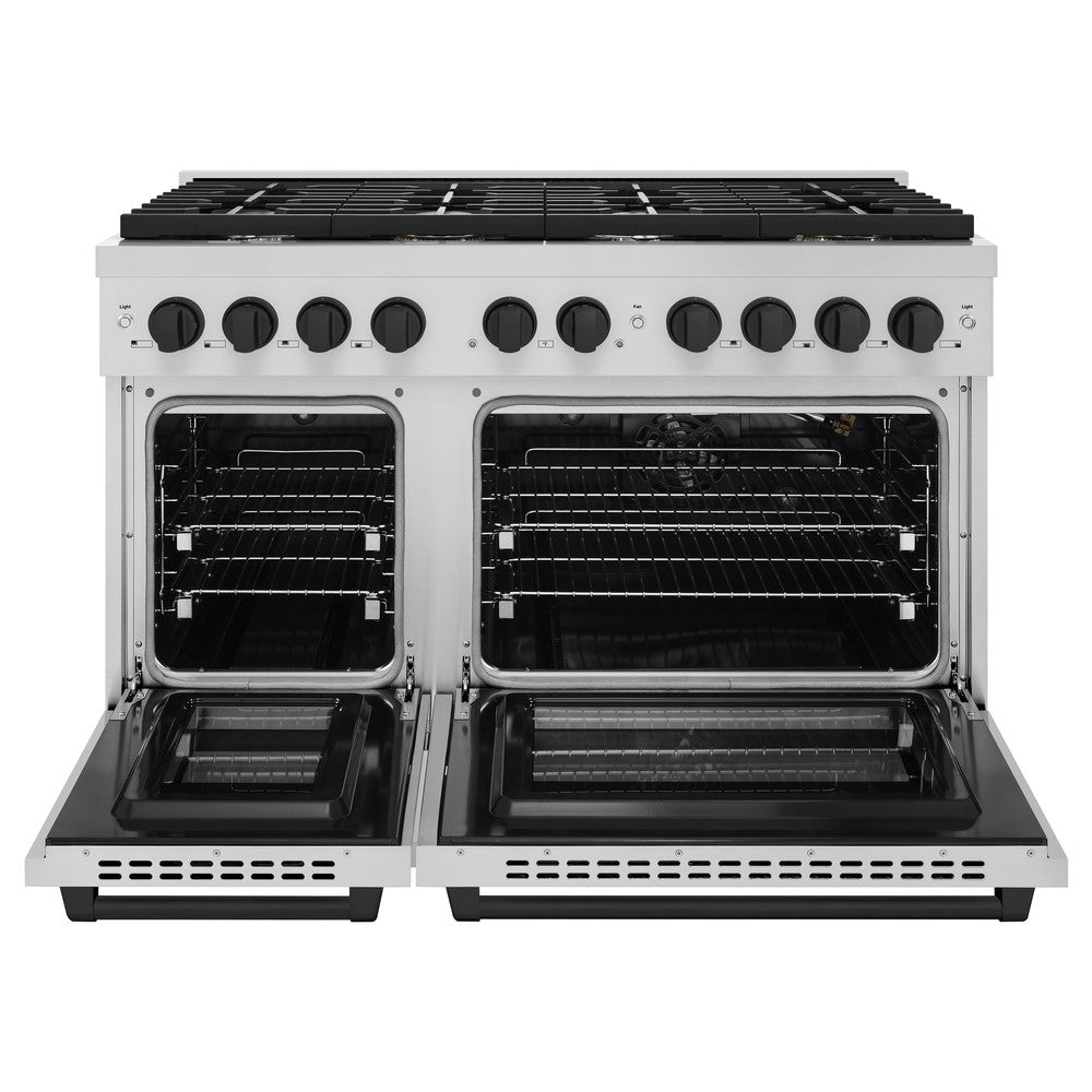 zline-autograph-edition-48-in-paramount-dual-fuel-range-with-double-electric-convection-ovens-8-burner-gas-cooktop-stainless-steel-with-matte-black-accents-sdrz-48-mb