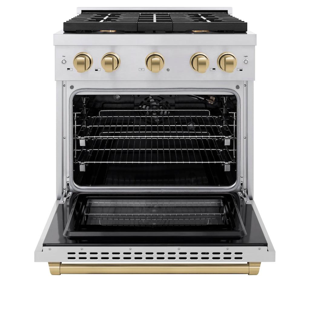 zline-autograph-edition-30-in-4-2-cu-ft-paramount-gas-range-with-4-burners-and-convection-gas-oven-in-stainless-steel-with-champagne-bronze-accents-sgrz-30-cb