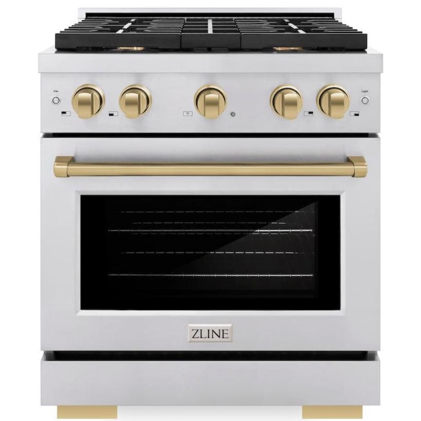 zline-autograph-edition-30-in-4-2-cu-ft-paramount-gas-range-with-4-burners-and-convection-gas-oven-in-stainless-steel-with-champagne-bronze-accents-sgrz-30-cb