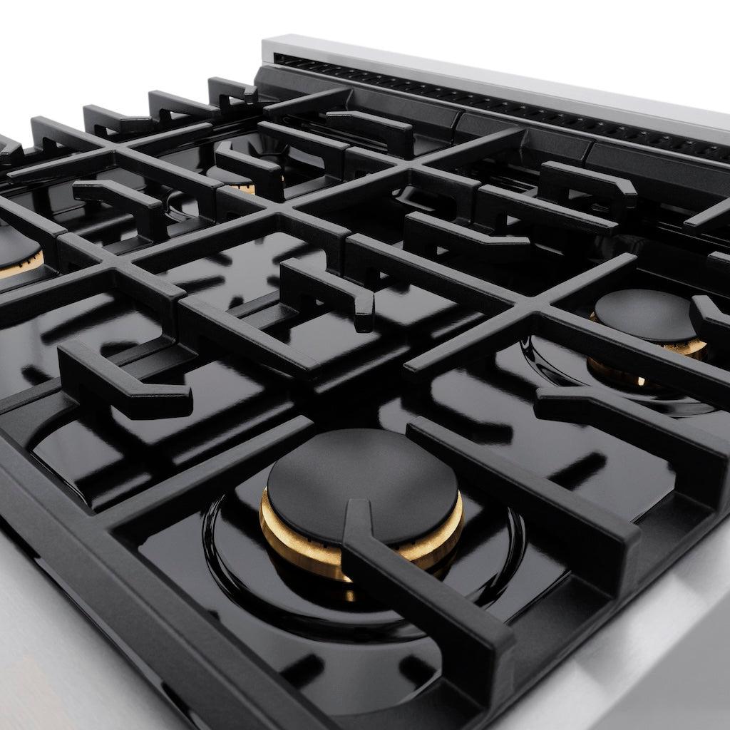 zline-autograph-edition-30-in-4-2-cu-ft-paramount-gas-range-with-4-burners-and-convection-gas-oven-in-stainless-steel-with-champagne-bronze-accents-sgrz-30-cb