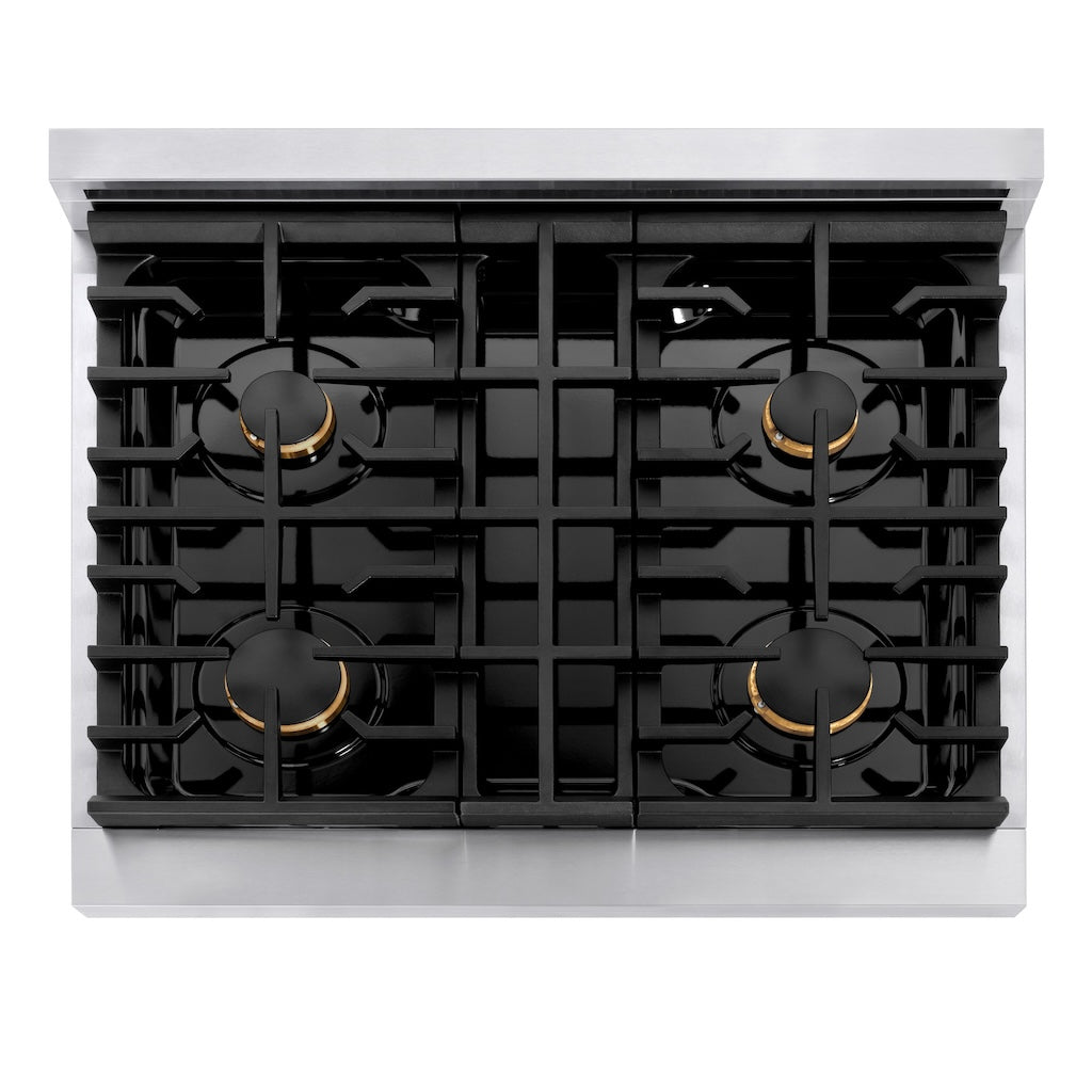 zline-autograph-edition-30-in-4-2-cu-ft-paramount-gas-range-with-4-burners-and-convection-gas-oven-in-stainless-steel-with-champagne-bronze-accents-sgrz-30-cb