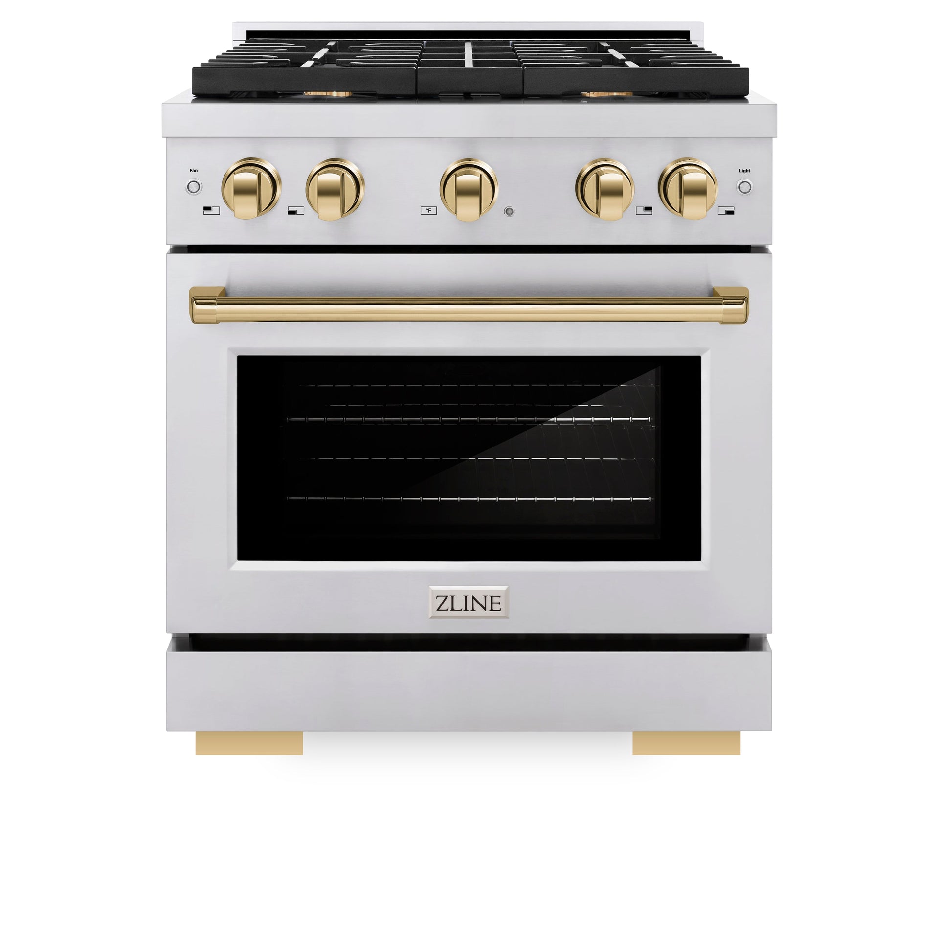 zline-autograph-edition-30-in-4-2-cu-ft-paramount-gas-range-with-4-burner-cooktop-and-convection-gas-oven-in-stainless-steel-with-gold-accents-sgrz-30-g