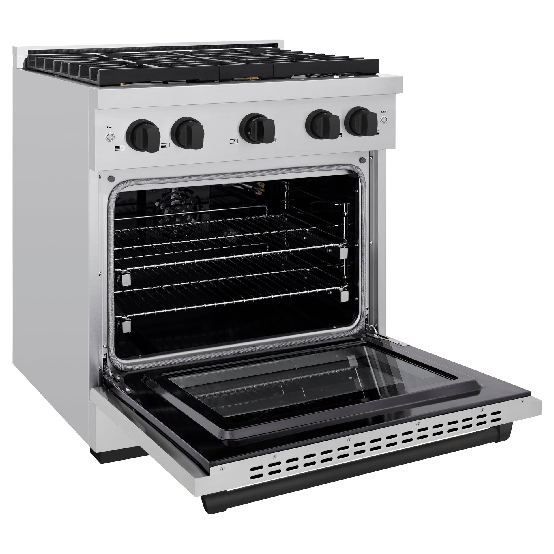 zline-autograph-edition-30-in-4-2-cu-ft-paramount-gas-range-with-4-burner-cooktop-and-convection-gas-oven-in-stainless-steel-with-matte-black-accents-sgrz-30-mb