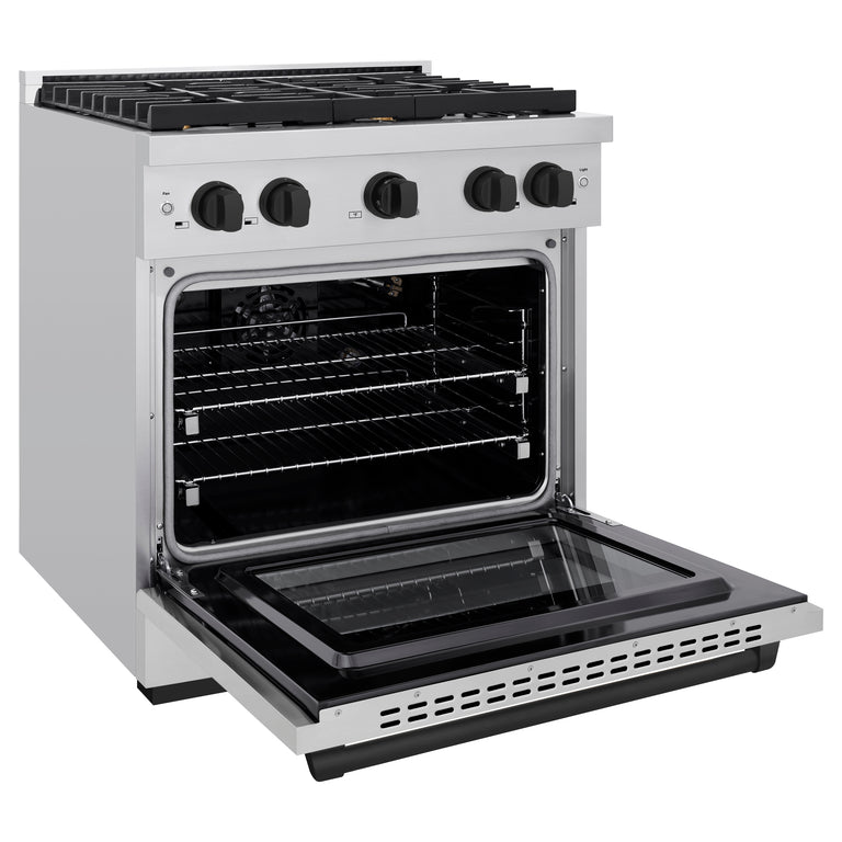 zline-autograph-package-30-inch-gas-range-range-hood-dishwasher-refrigerator-in-stainless-steel-with-matte-black-accents-4kapr-rgrhdwm30-mb